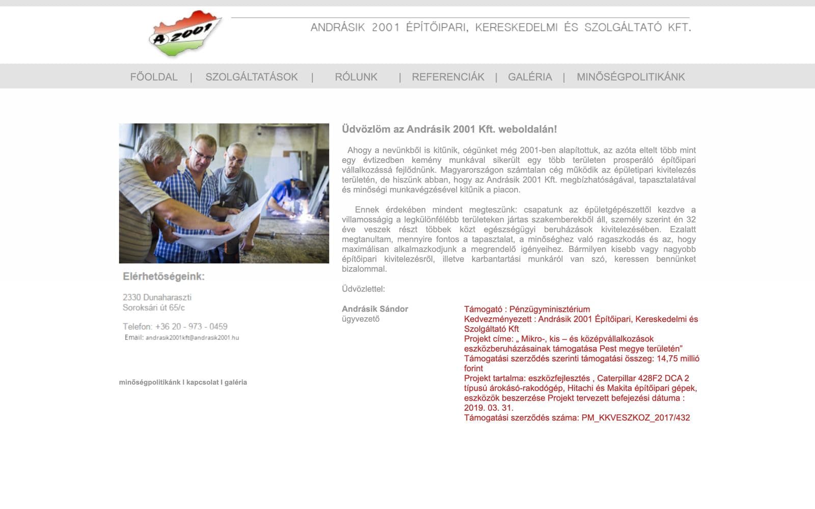 Andrásik 2001: a régi weboldal