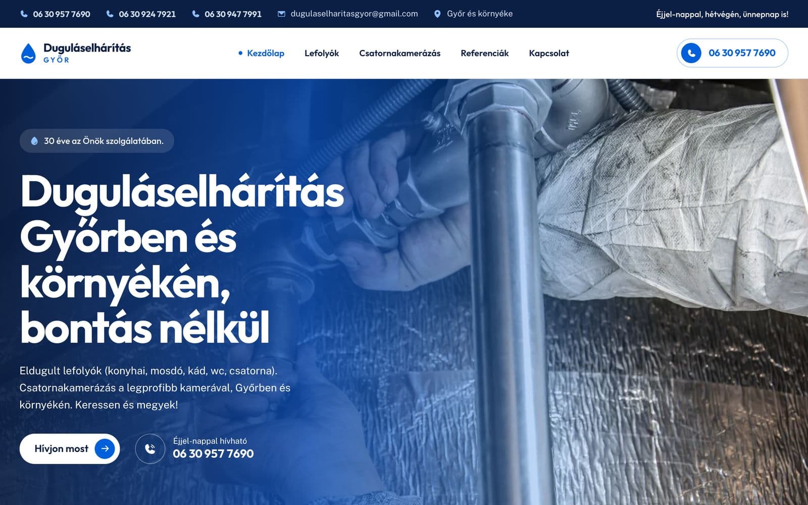 A Duguláselhárítás Győr új weboldala