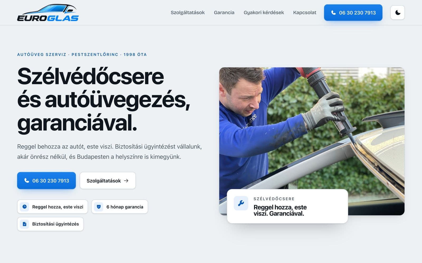 Az EURO-GLAS autóüveg-szerviz új weboldala